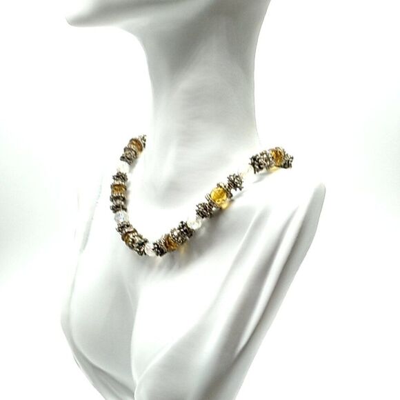 Amber & Clear Beaded Necklace with Silver-tone Spacers - Picture 14 of 15